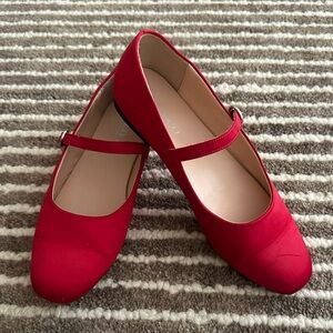 Red Satin Mary Jane Flats